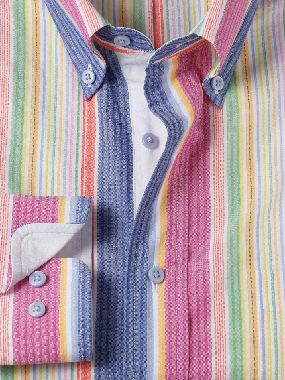 Seersucker Stripe Dress Shirt With Contrast Trim - Multi - Image 6