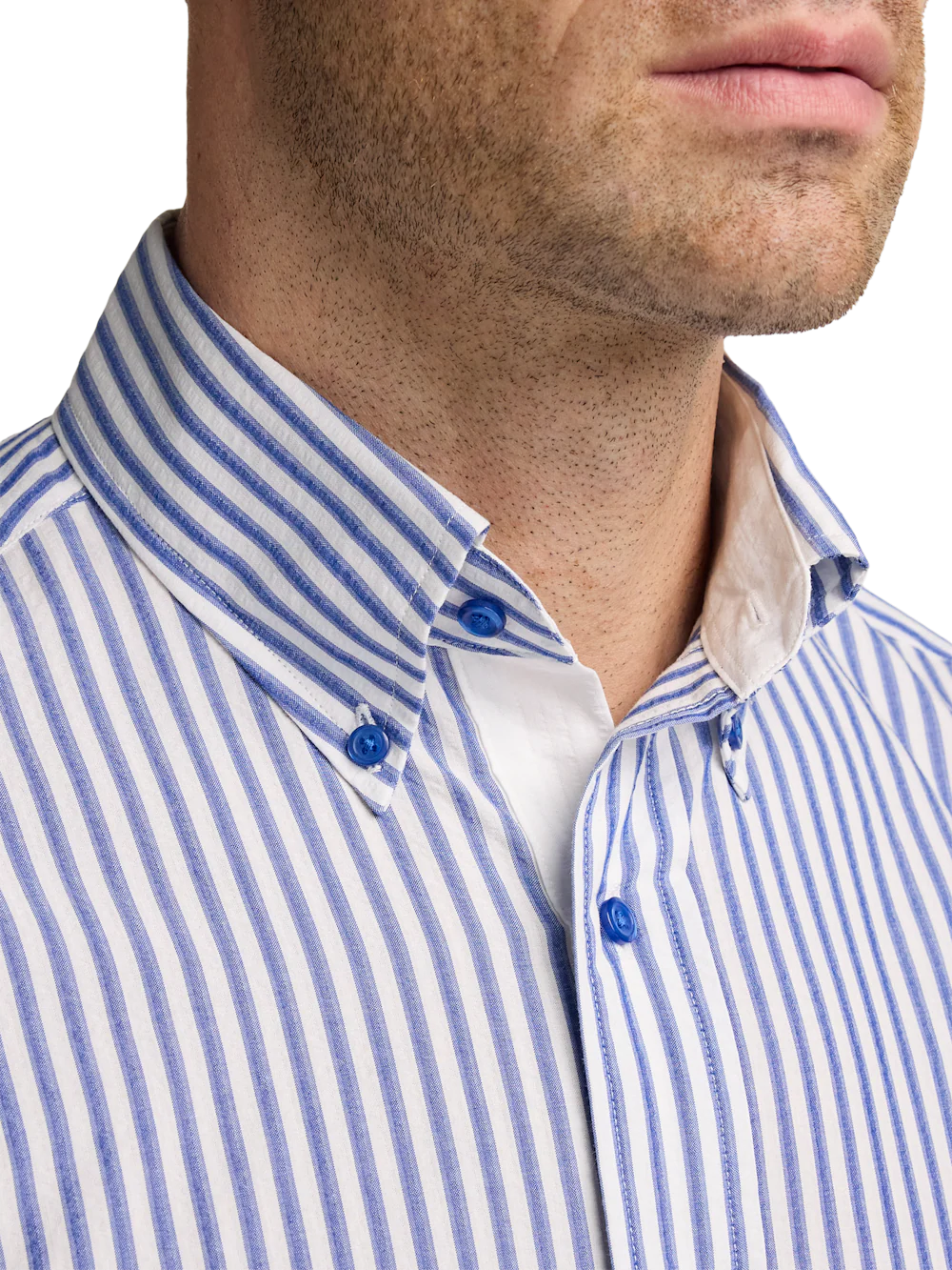 Seersucker Stripe Dress Shirt With Contrast Trim - White/blue - Image 3