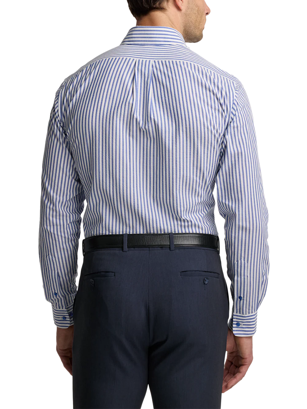 Seersucker Stripe Dress Shirt With Contrast Trim - White/blue - Image 5