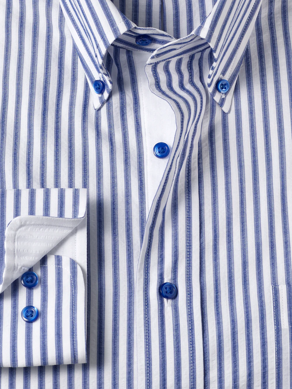 Seersucker Stripe Dress Shirt With Contrast Trim - White/blue - Image 6