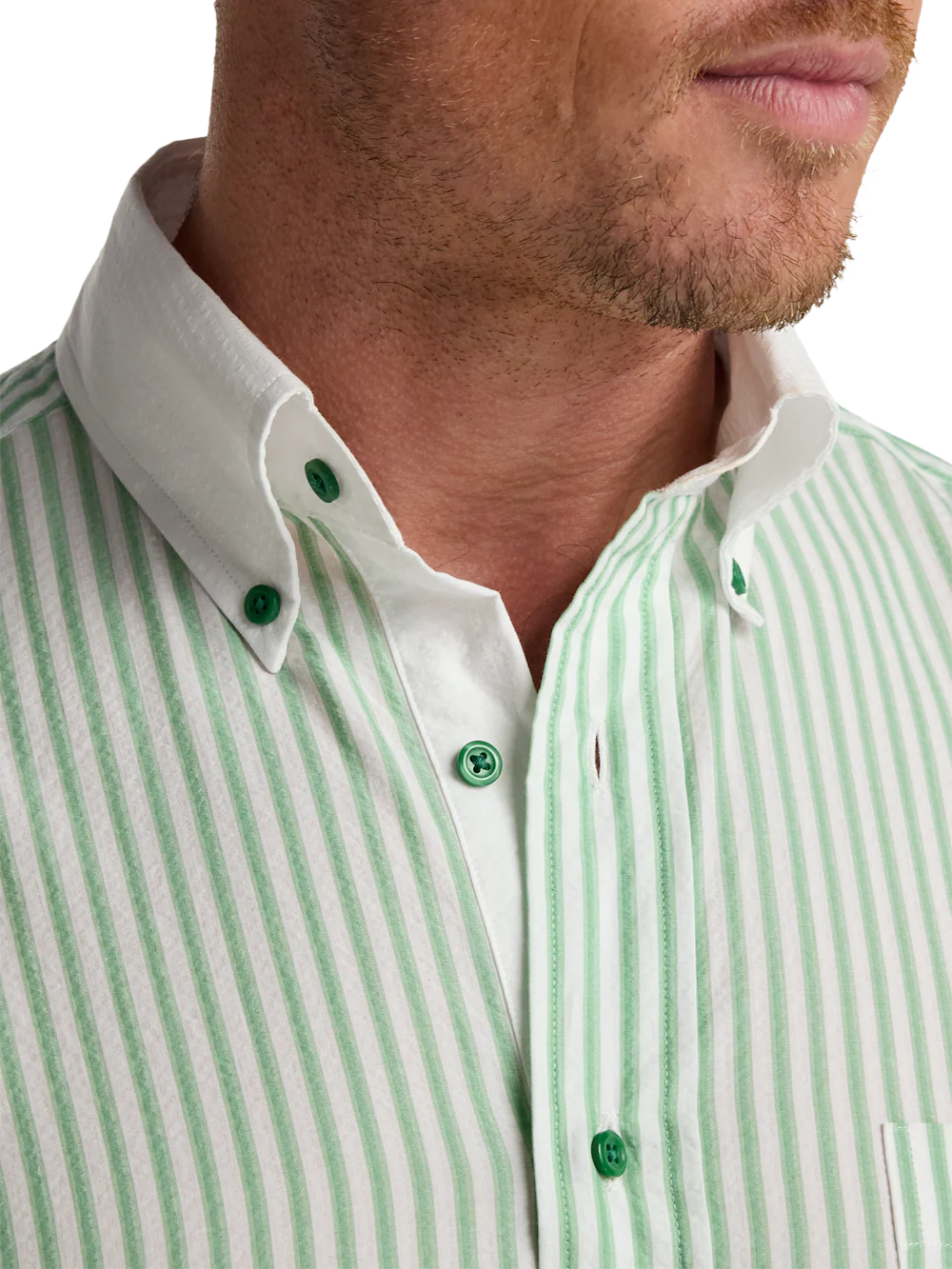 Seersucker Stripe Dress Shirt With Contrast Trim - White/green - Image 3