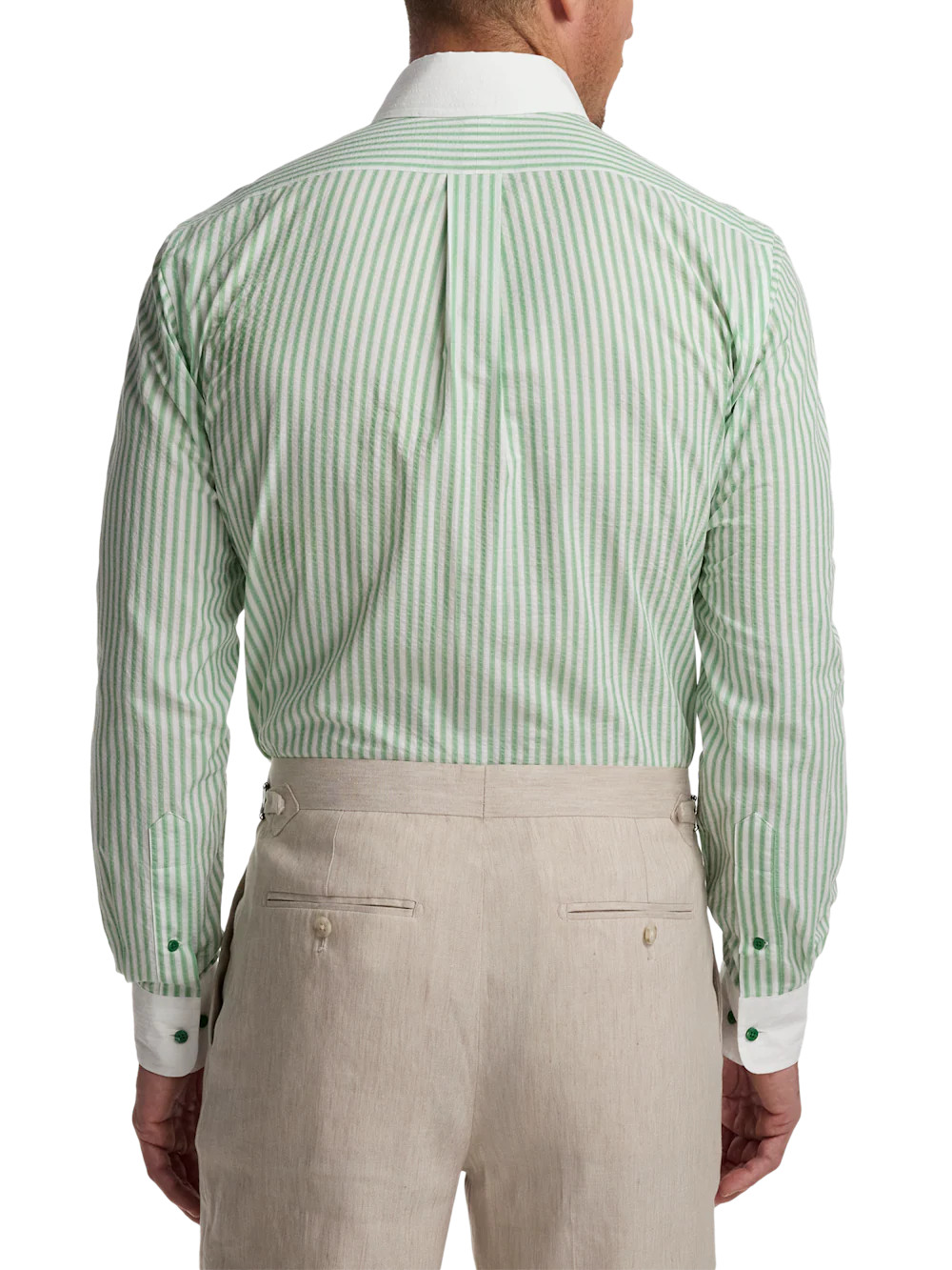 Seersucker Stripe Dress Shirt With Contrast Trim - White/green - Image 5