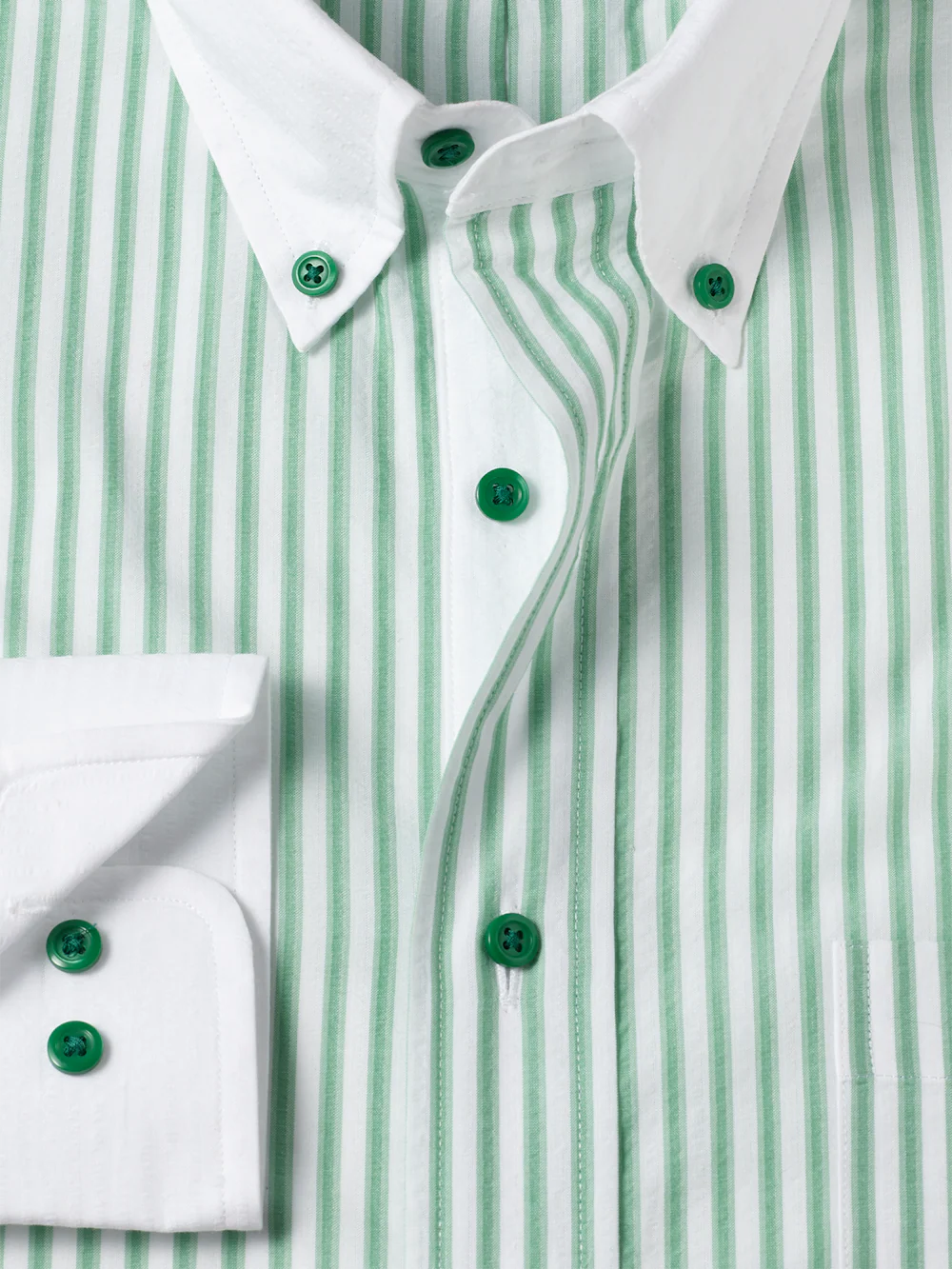 Seersucker Stripe Dress Shirt With Contrast Trim - White/green - Image 6
