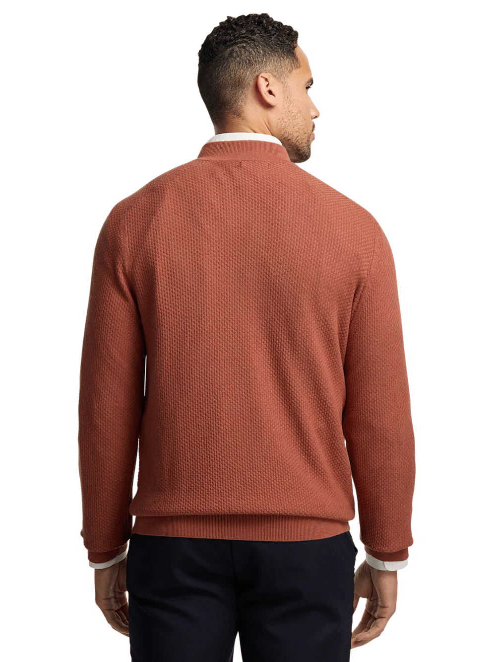 Silk Cotton Cashmere Quarter Zip Mock Neck Sweater - Terracotta - Image 5