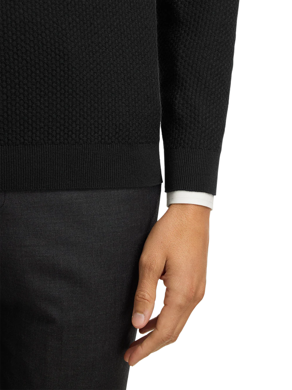 Silk Cotton Cashmere Quarter Zip Mock Neck Sweater - Black - Image 4