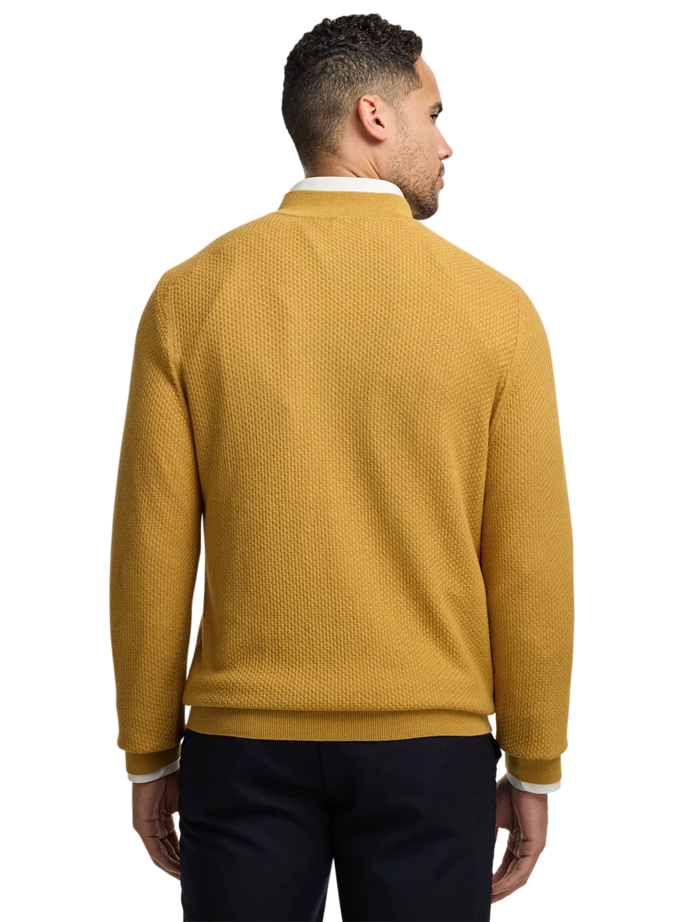Silk Cotton Cashmere Quarter Zip Mock Neck Sweater - Gold - Image 5