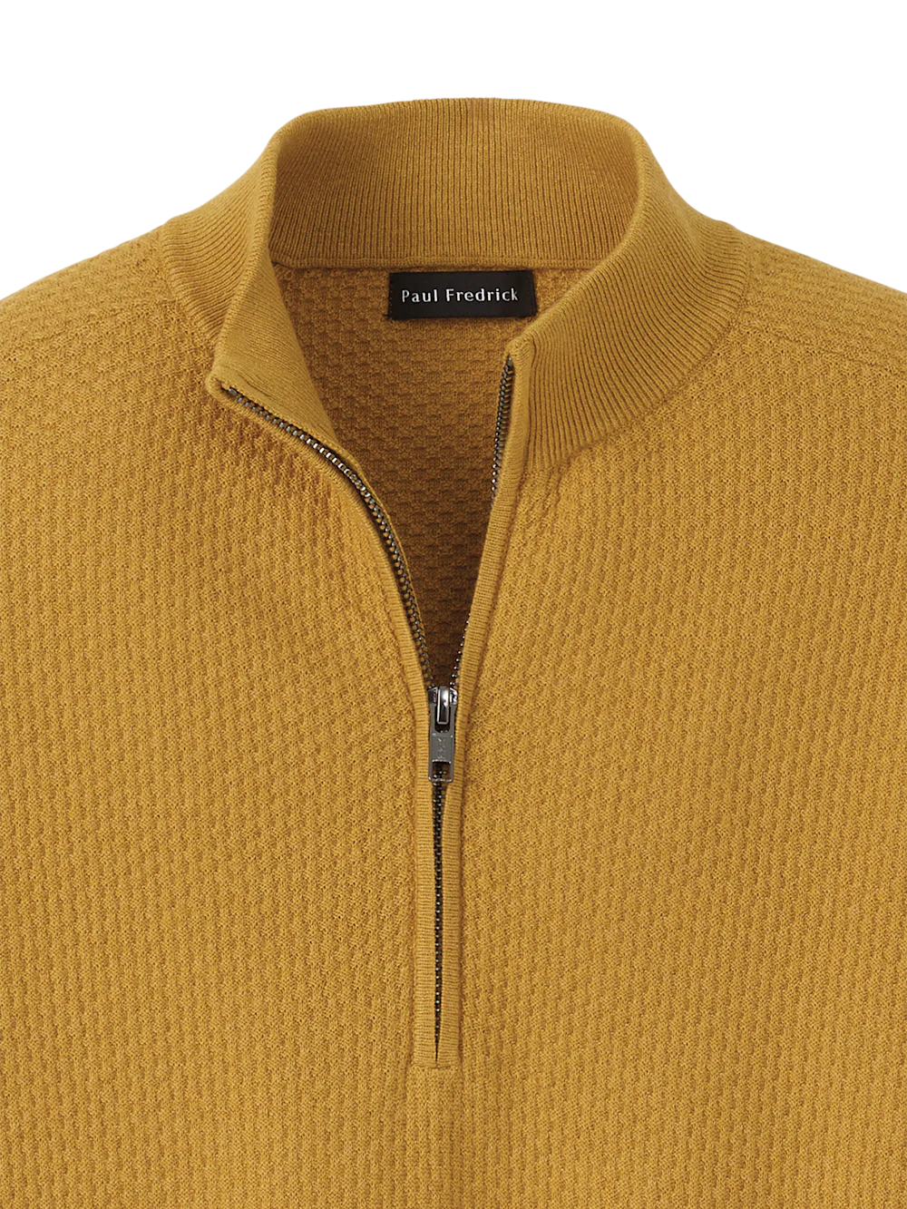 Silk Cotton Cashmere Quarter Zip Mock Neck Sweater - Gold - Image 6