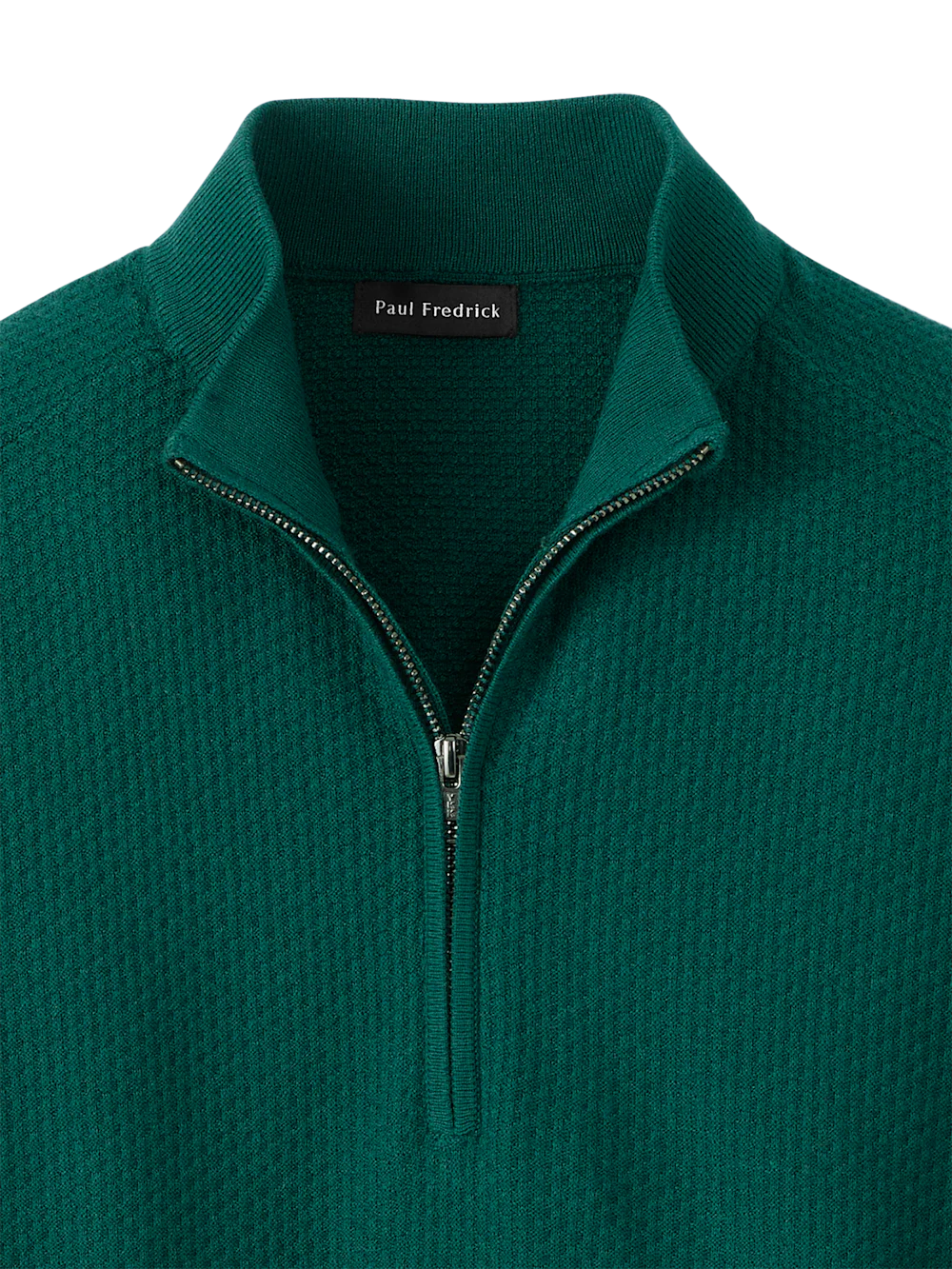 Silk Cotton Cashmere Quarter Zip Mock Neck Sweater - Green - Image 6