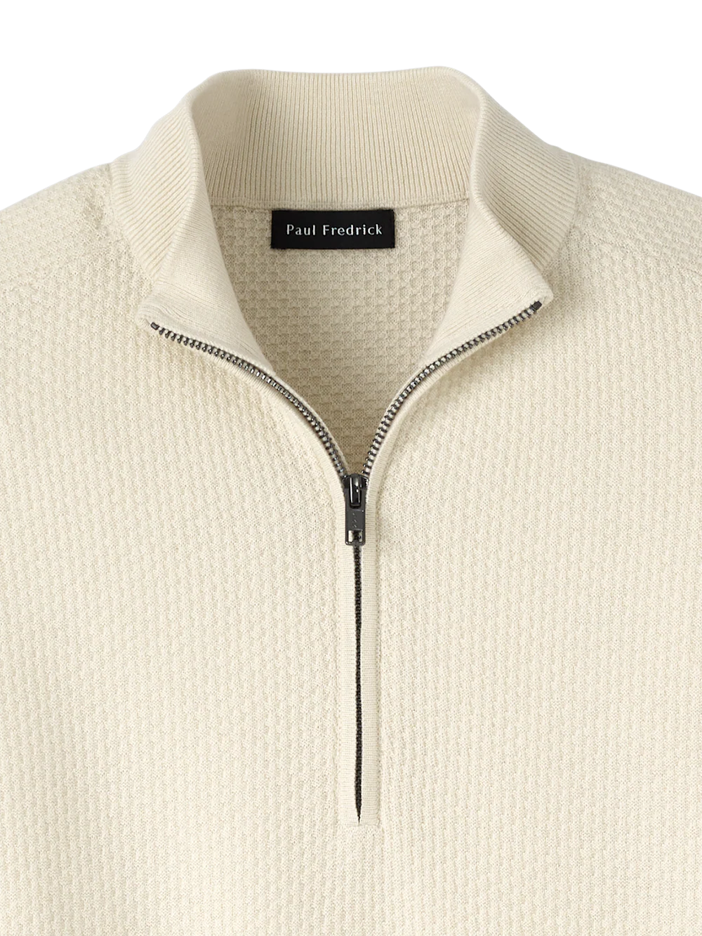 Silk Cotton Cashmere Quarter Zip Mock Neck Sweater - Ivory - Image 6