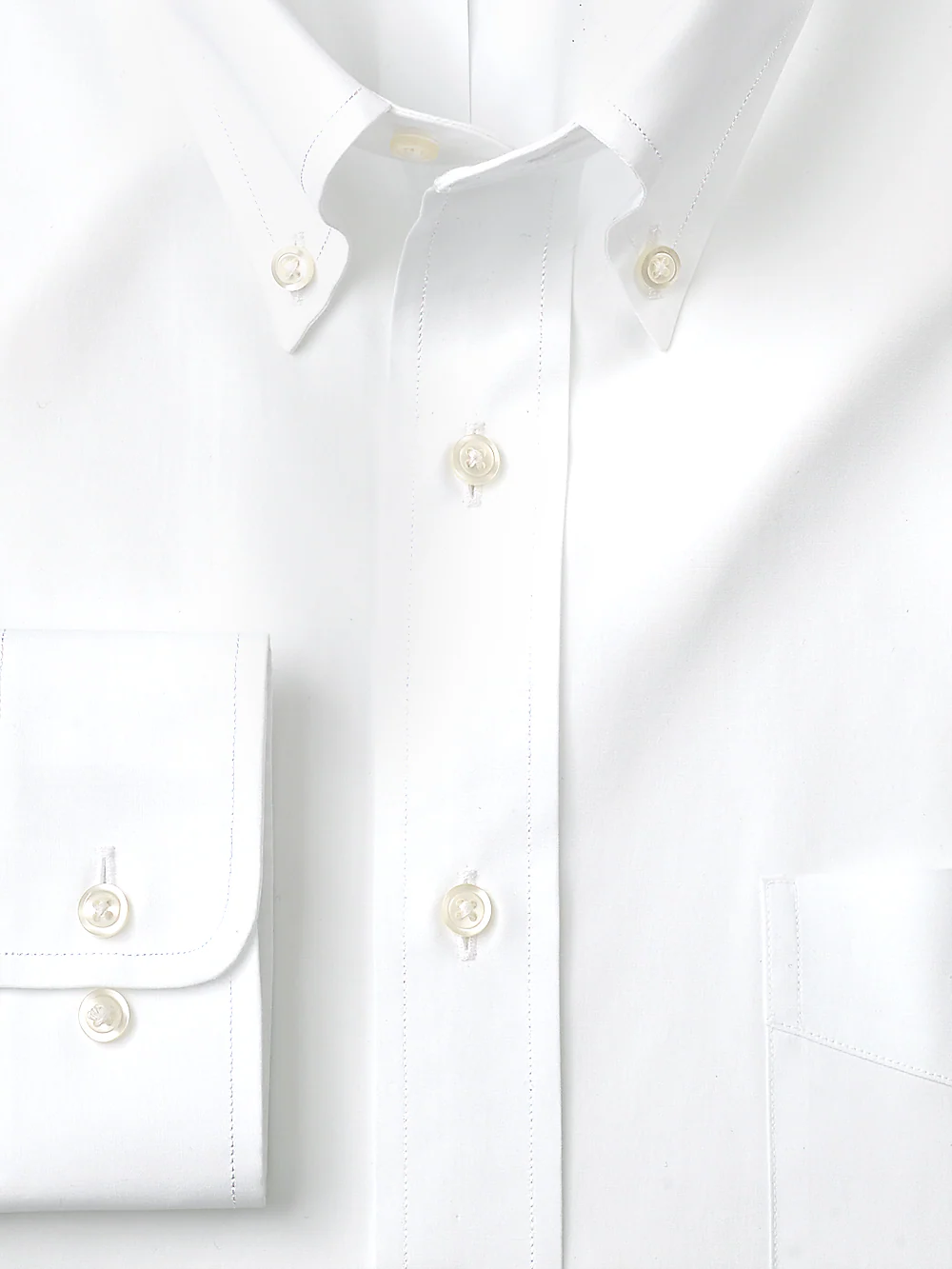 Slim Fit Pure Cotton Broadcloth Solid Color Button Down Collar Dress Shirt - White - Image 2