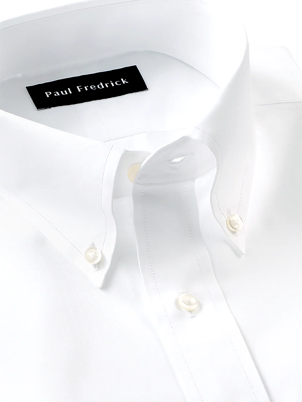 Slim Fit Pure Cotton Broadcloth Solid Color Button Down Collar Dress Shirt - White - Image 3
