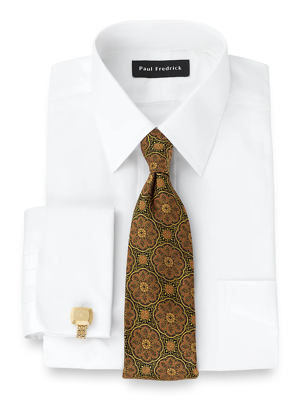 Slim Fit Pure Cotton Broadcloth Straight Collar French Cuff Dress Shirt - White - Image 2