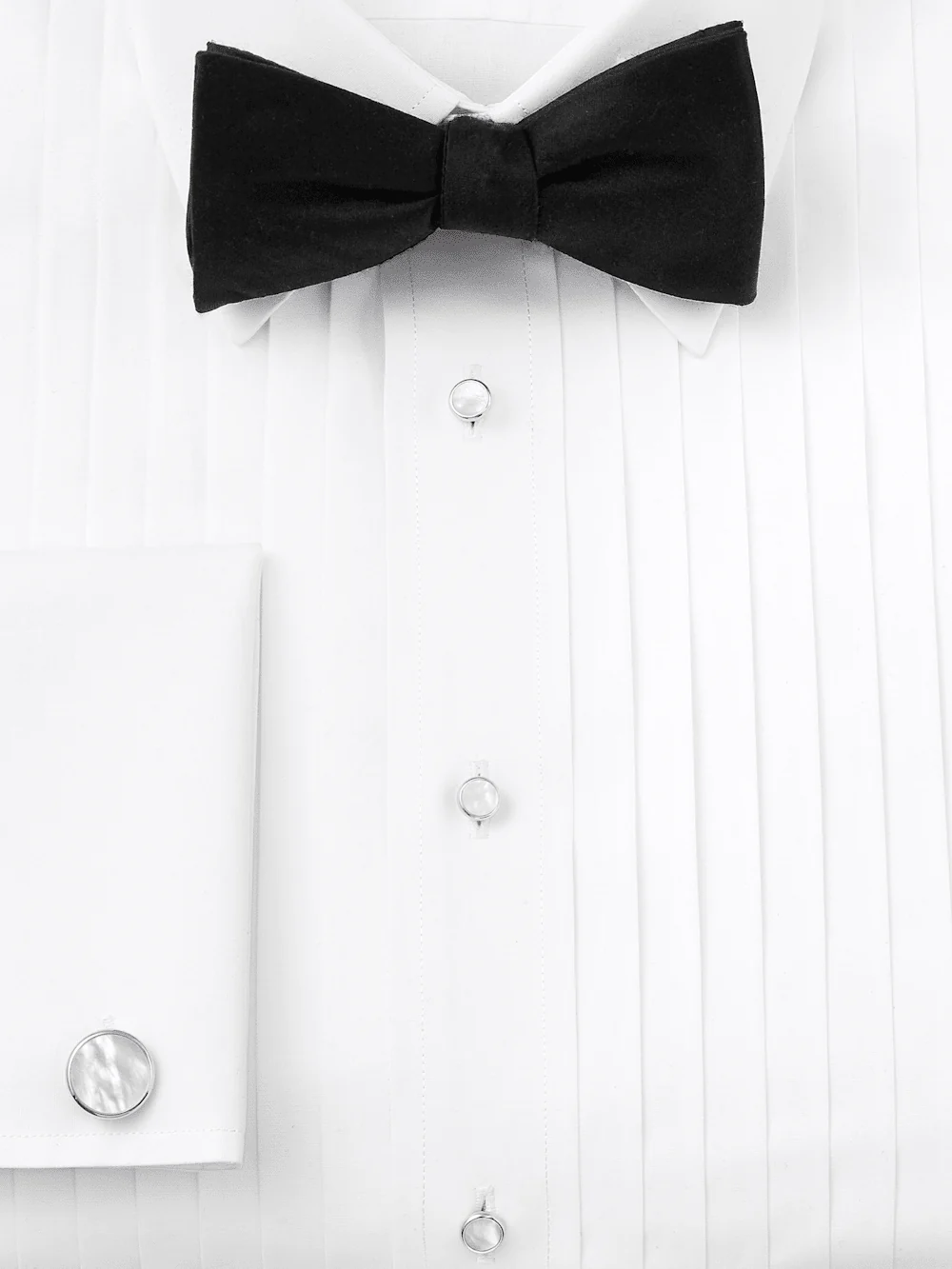 Solid Woven Silk Pre-Tied Bow Tie - Black - Image 2