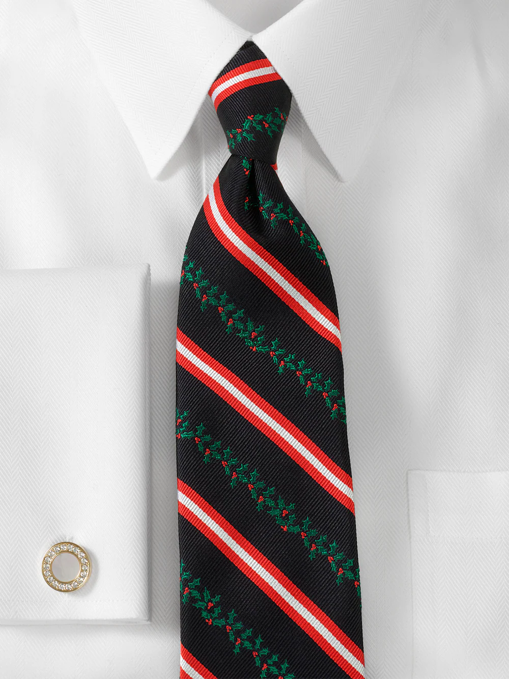 Stripe/Holly Woven Silk Tie - Black Multi - Image 2
