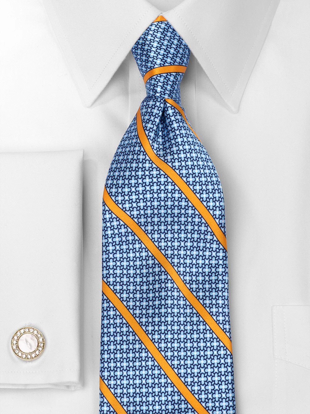 Stripe Printed Italian Silk Tie - Blue/yellow - Image 2