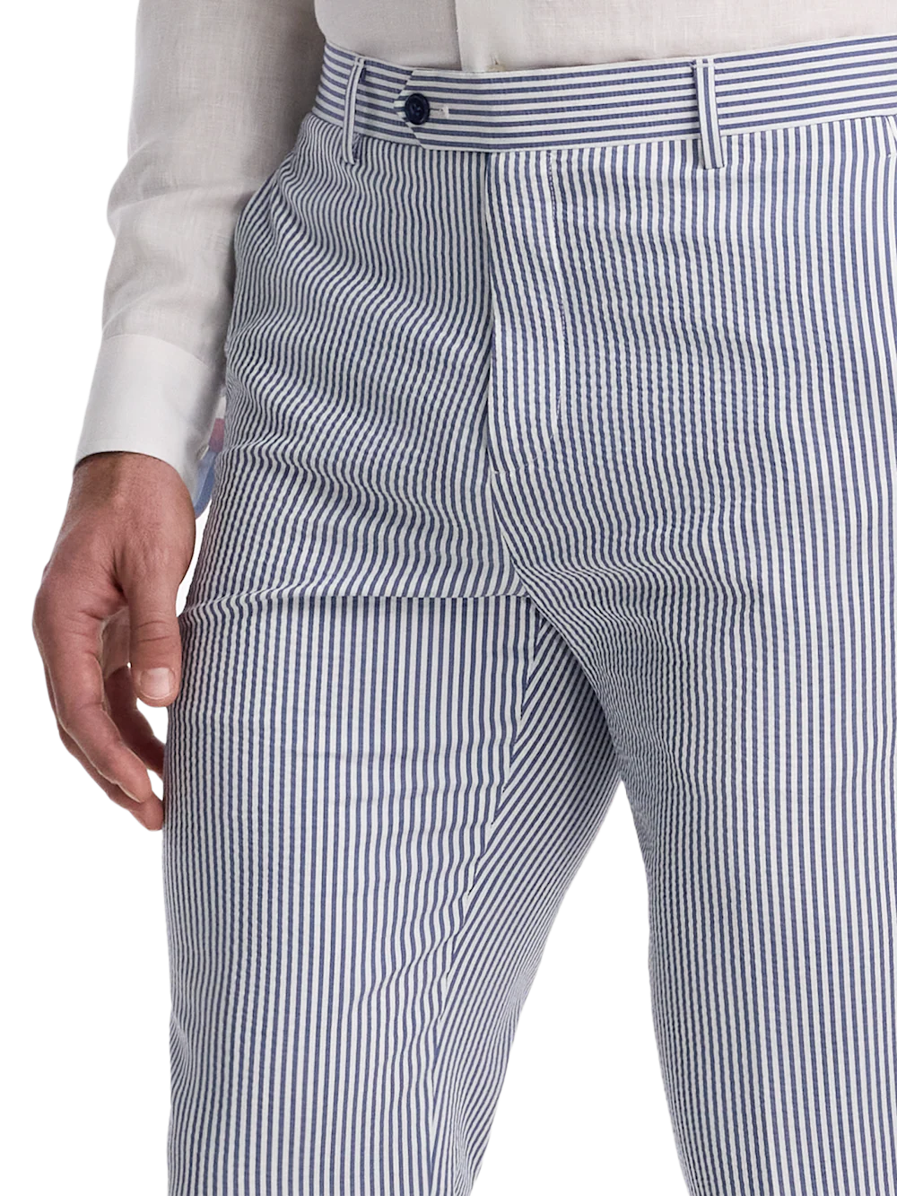 Stripe Seersucker Flat Front Suit Pants - Navy/white - Image 3