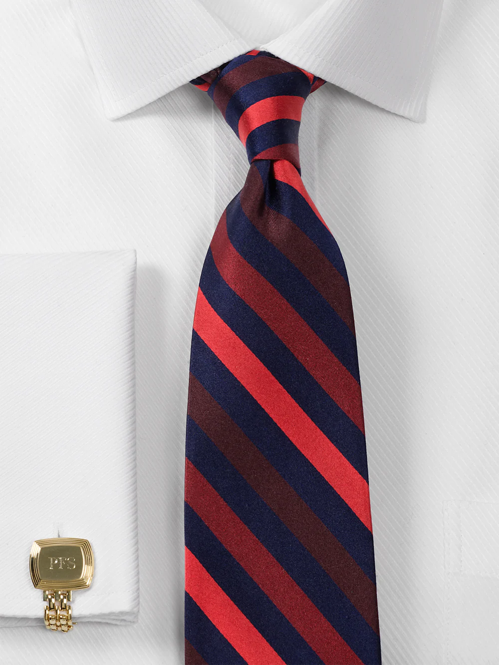 Stripe Woven Silk Tie - Red/navy - Image 2