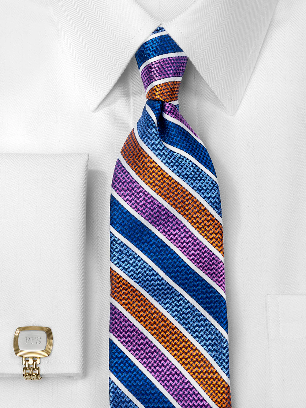 Stripe Woven Silk Tie - Multi - Image 2