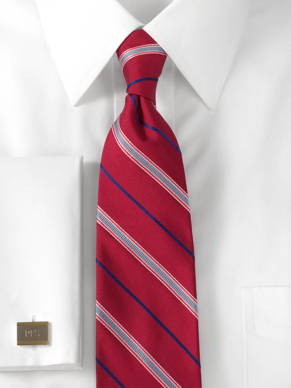 Stripe Woven Silk Tie - Red/blue - Image 2