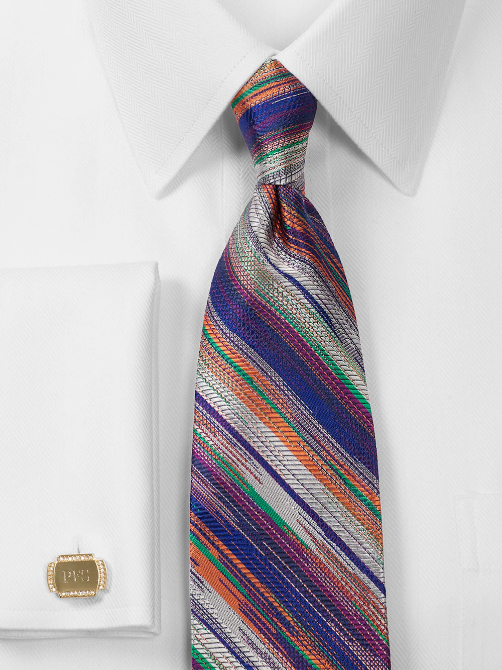 Stripe Woven Silk Tie - Multi - Image 2