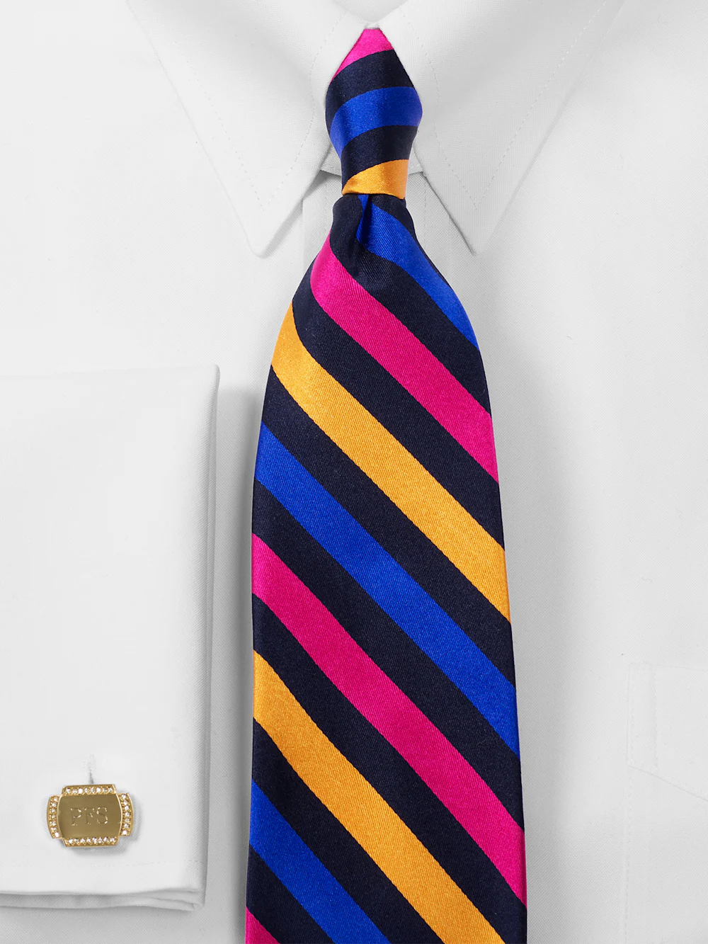 Stripe Woven Silk Tie - Multi - Image 2