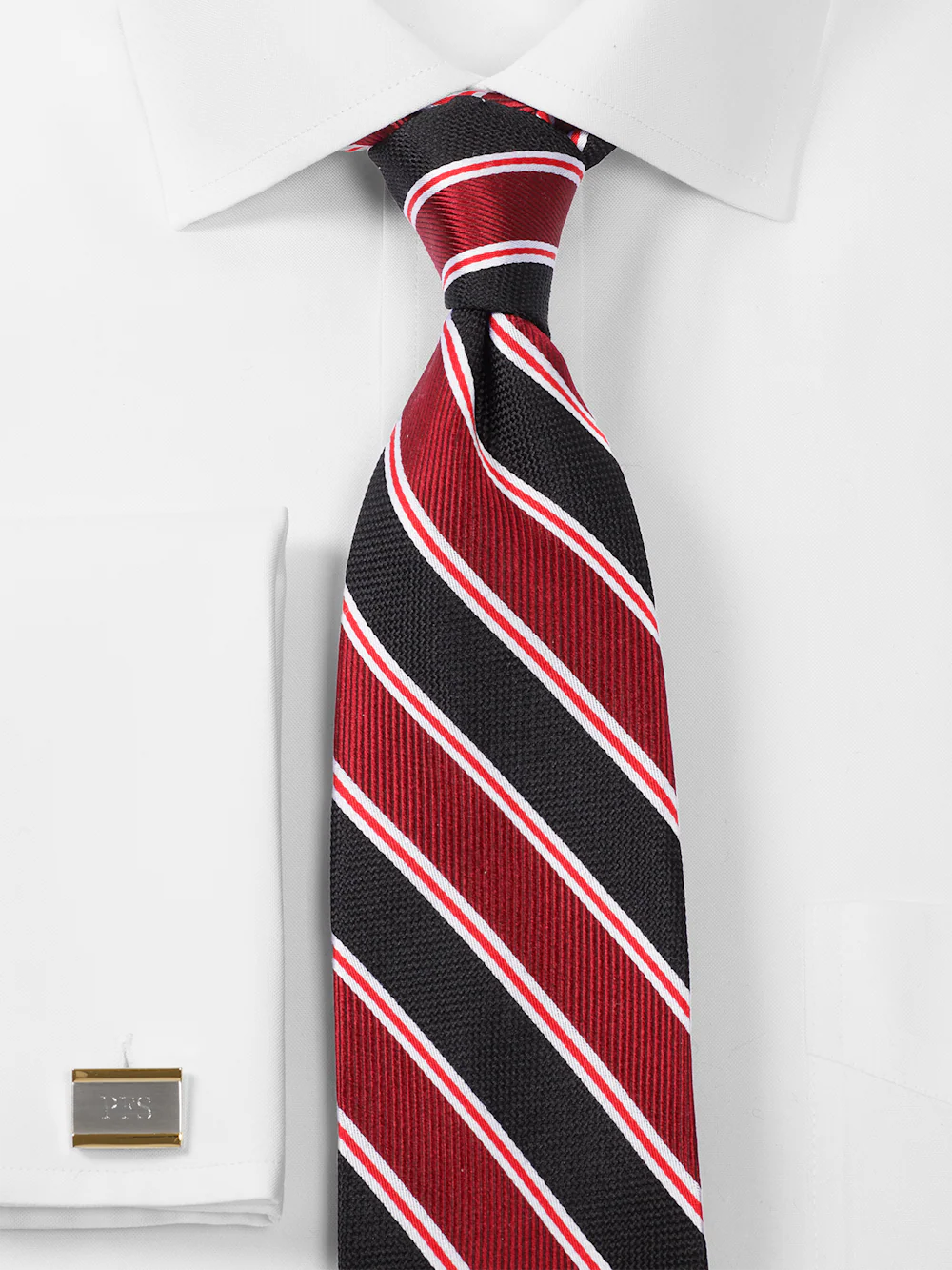Stripe Woven Silk Tie - Red/black - Image 2