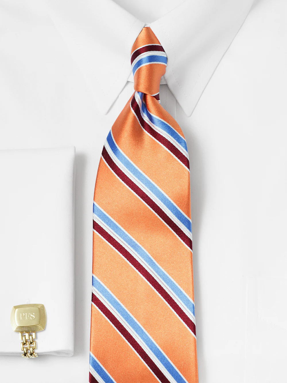 Stripe Woven Silk Tie - Orange Multi - Image 2