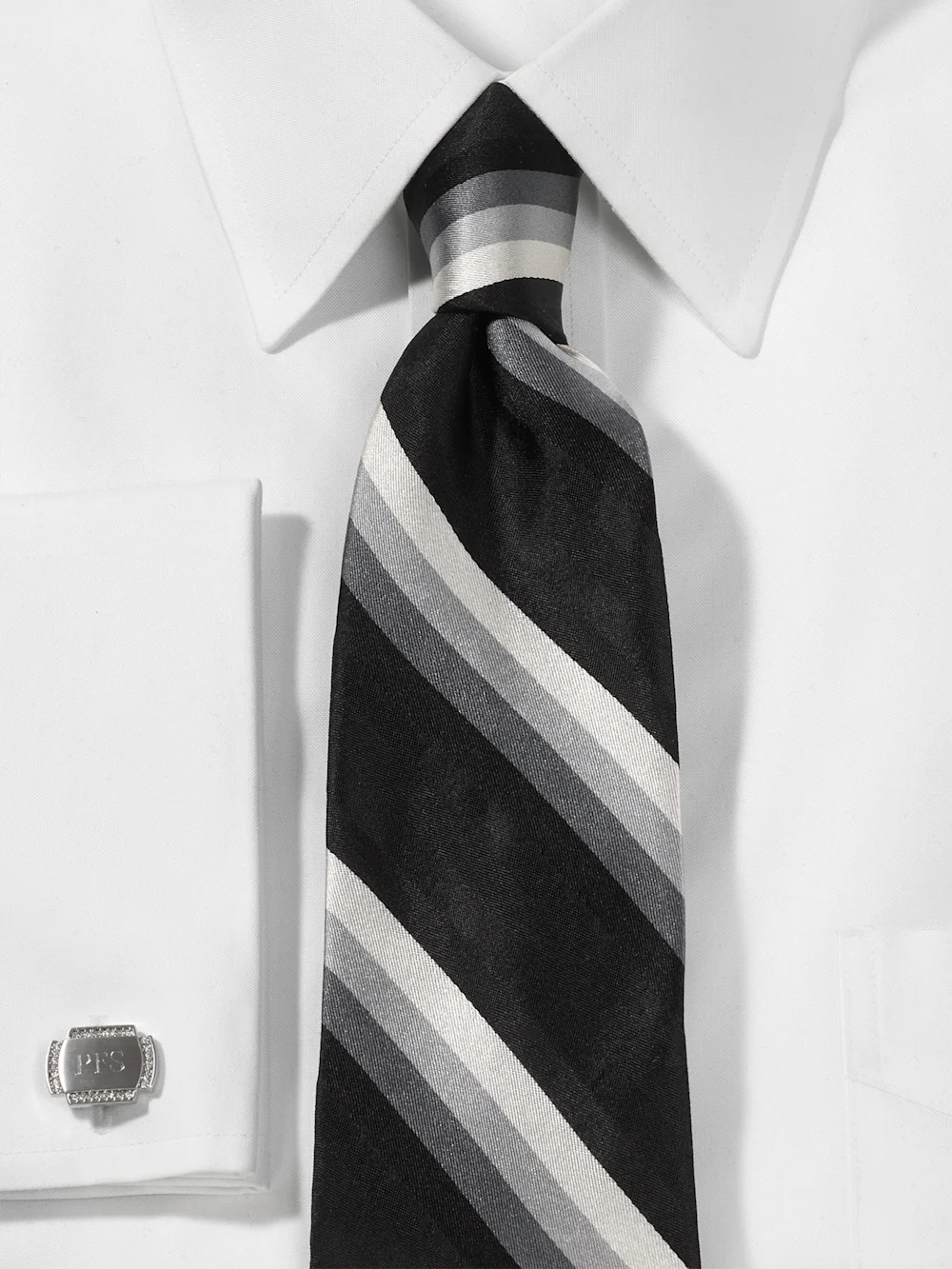 Stripe Woven Silk Tie - Black/white - Image 2
