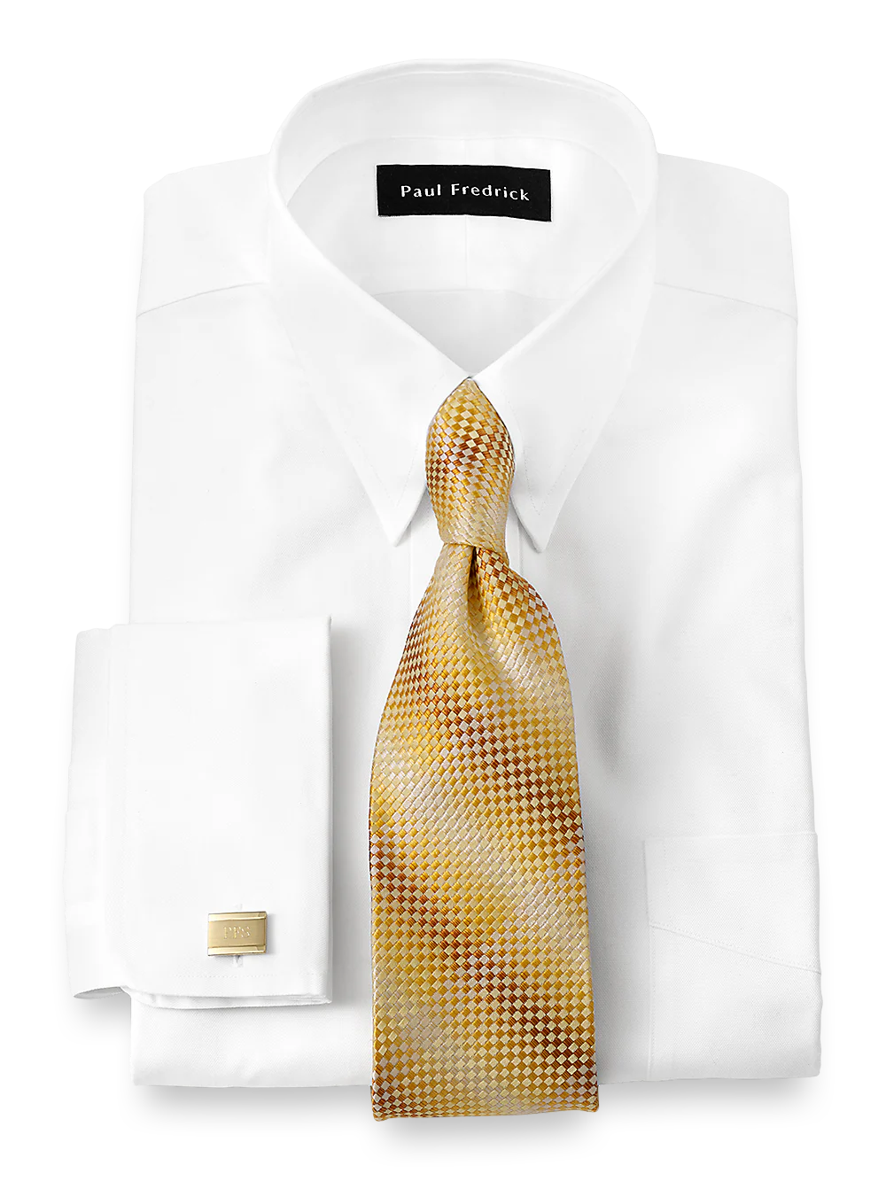 Superfine Egyptian Cotton Solid Color Button Tab Collar French Cuff Dress Shirt - White - Image 2