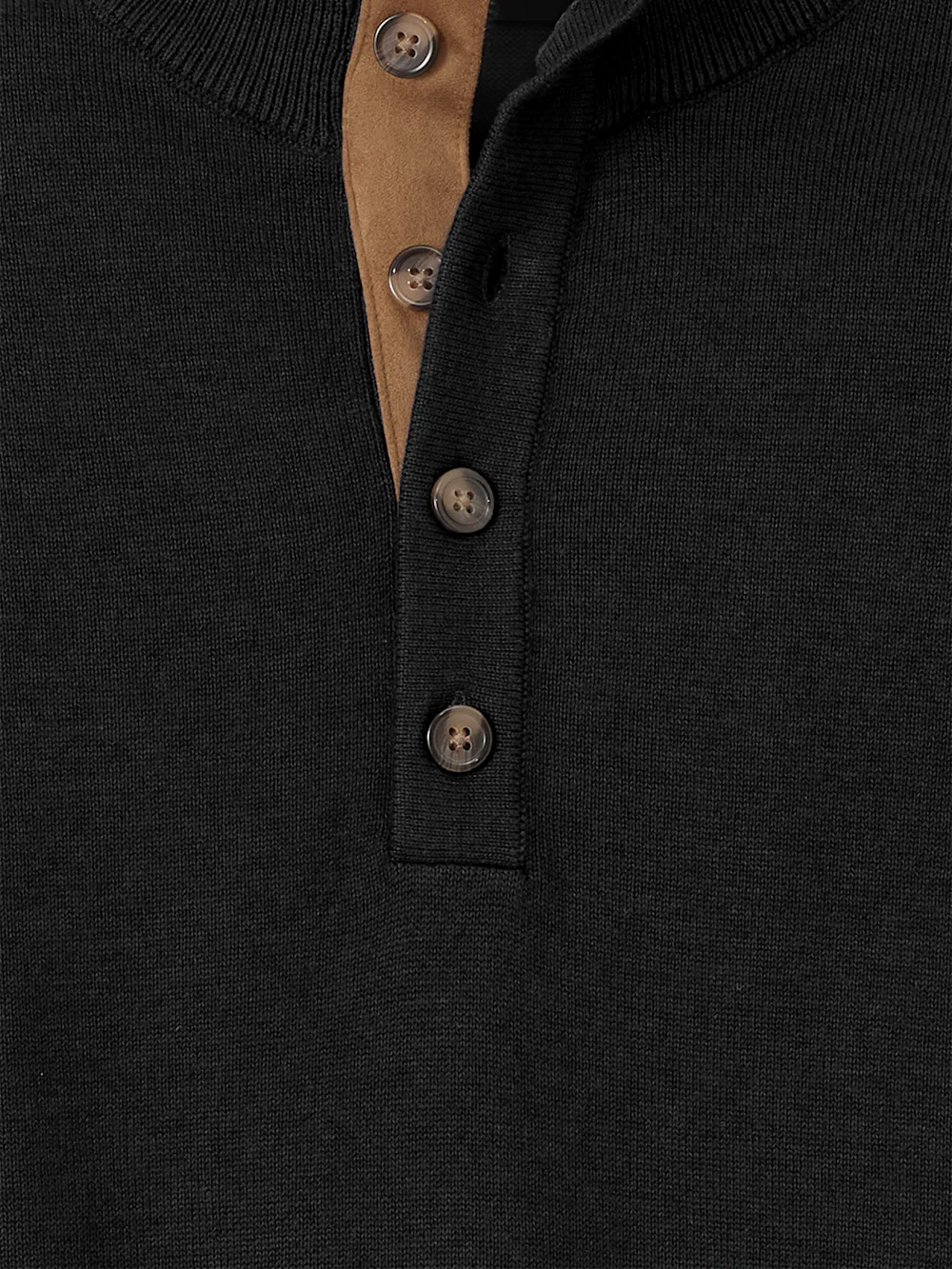 Supima Cotton Four Button Mock Neck Sweater - Black - Image 6