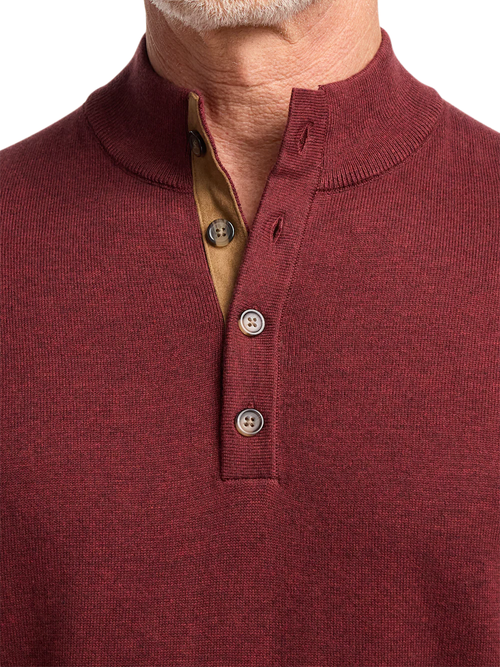 Supima Cotton Four Button Mock Neck Sweater - Burgundy - Image 3