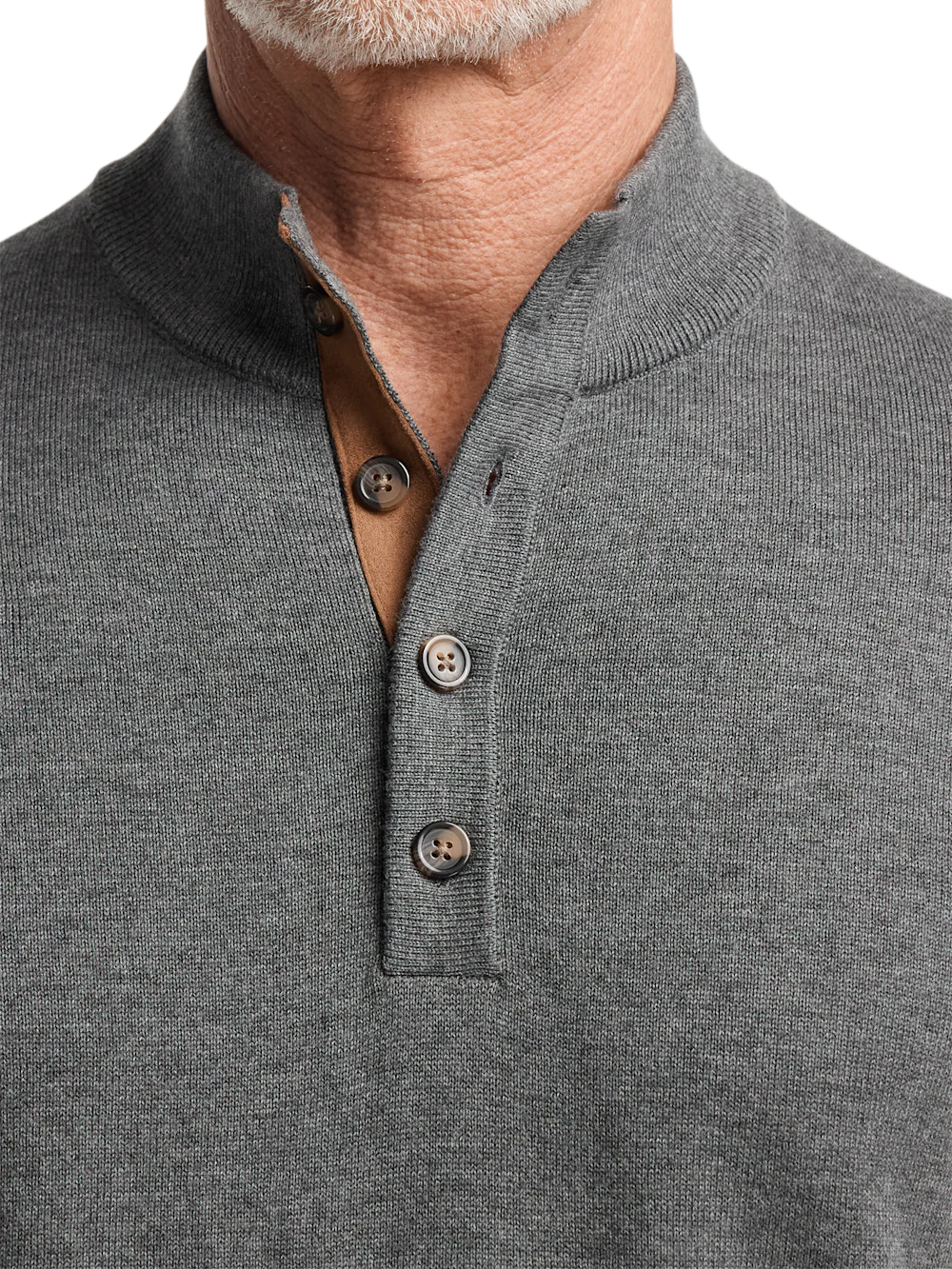Supima Cotton Four Button Mock Neck Sweater - Medium Grey - Image 3