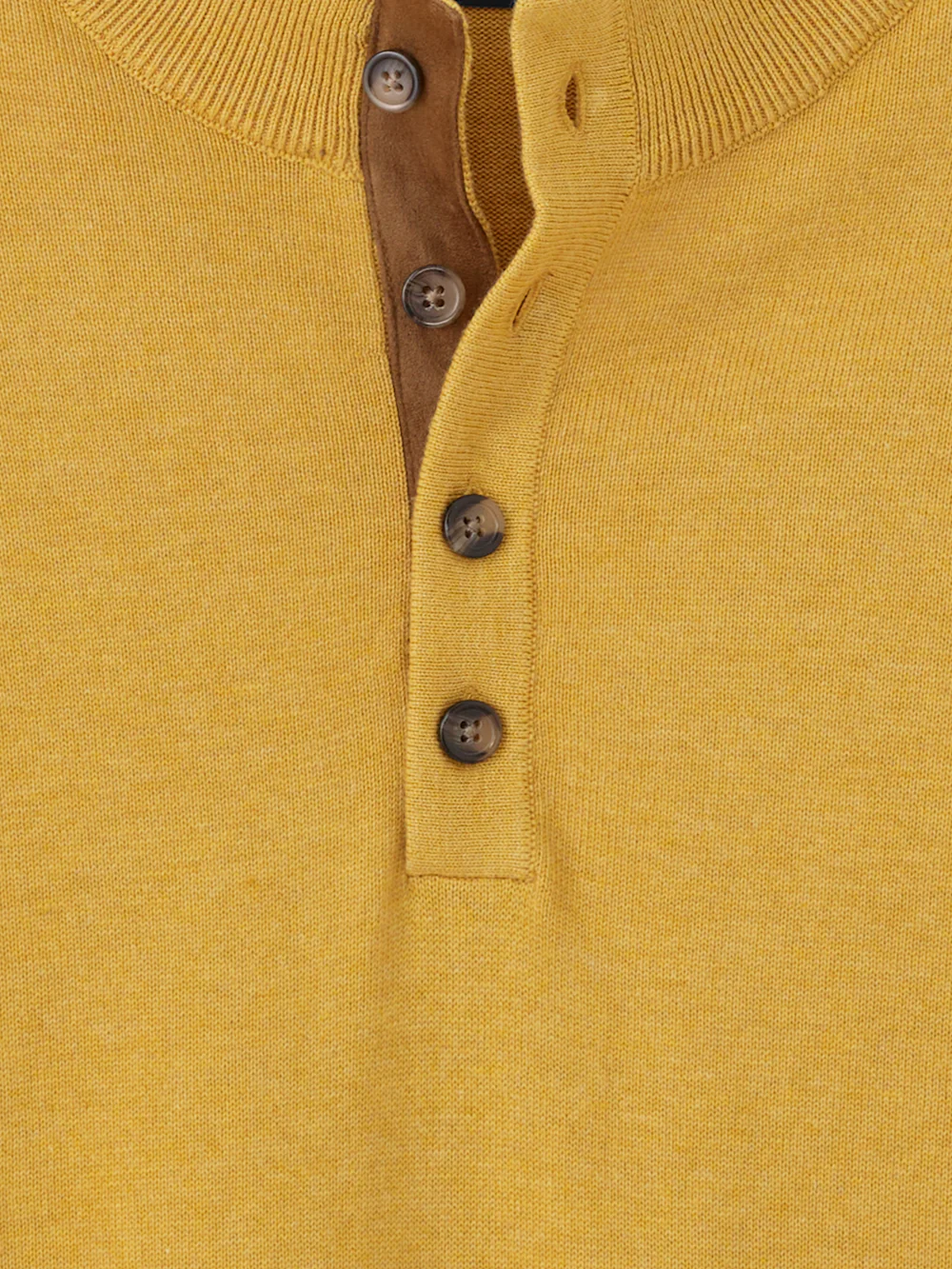 Supima Cotton Four Button Mock Neck Sweater - Mustard - Image 6