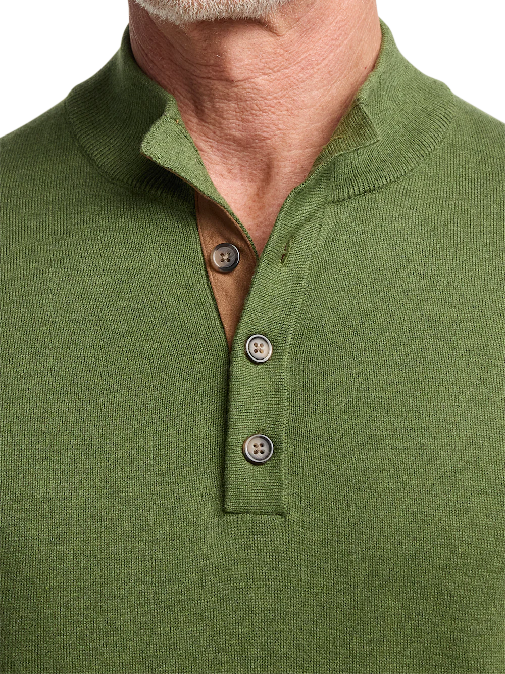 Supima Cotton Four Button Mock Neck Sweater - Olive - Image 3