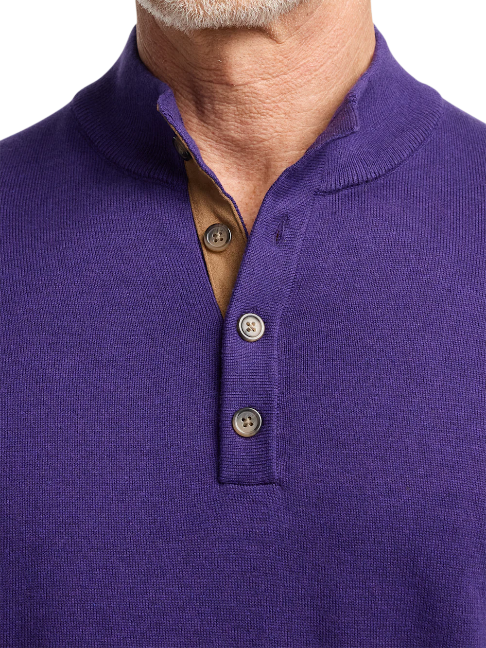 Supima Cotton Four Button Mock Neck Sweater - Plum - Image 3