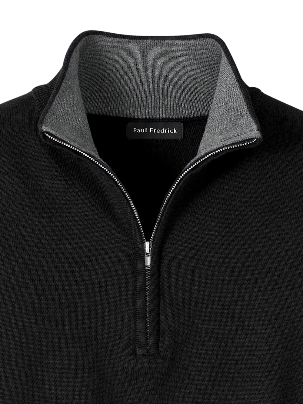Supima Cotton Quarter Zip Mock Neck Sweater - Black - Image 6