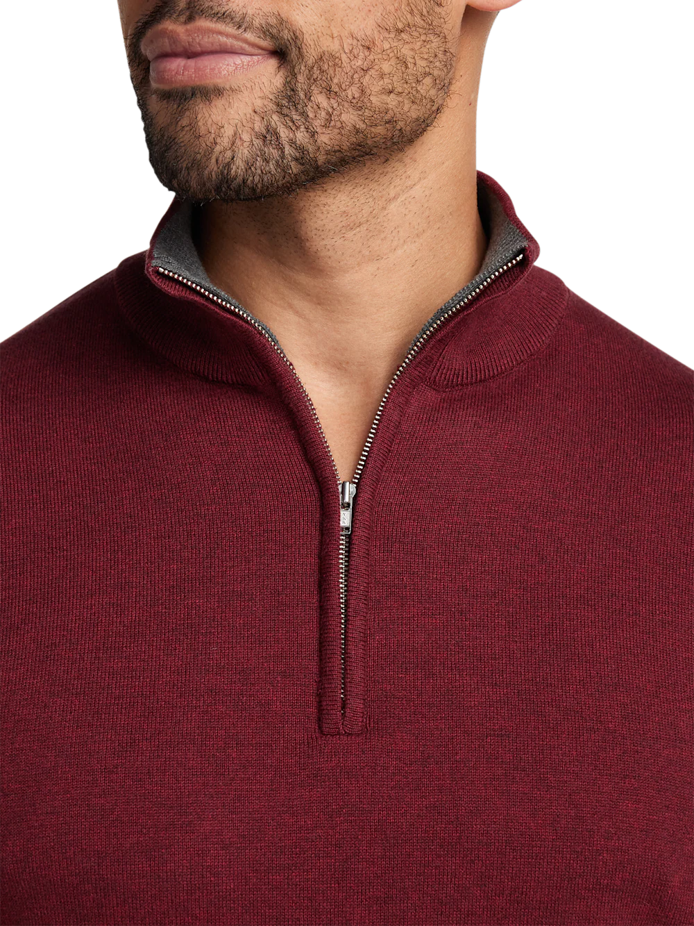 Supima Cotton Quarter Zip Mock Neck Sweater - Burgundy - Image 3