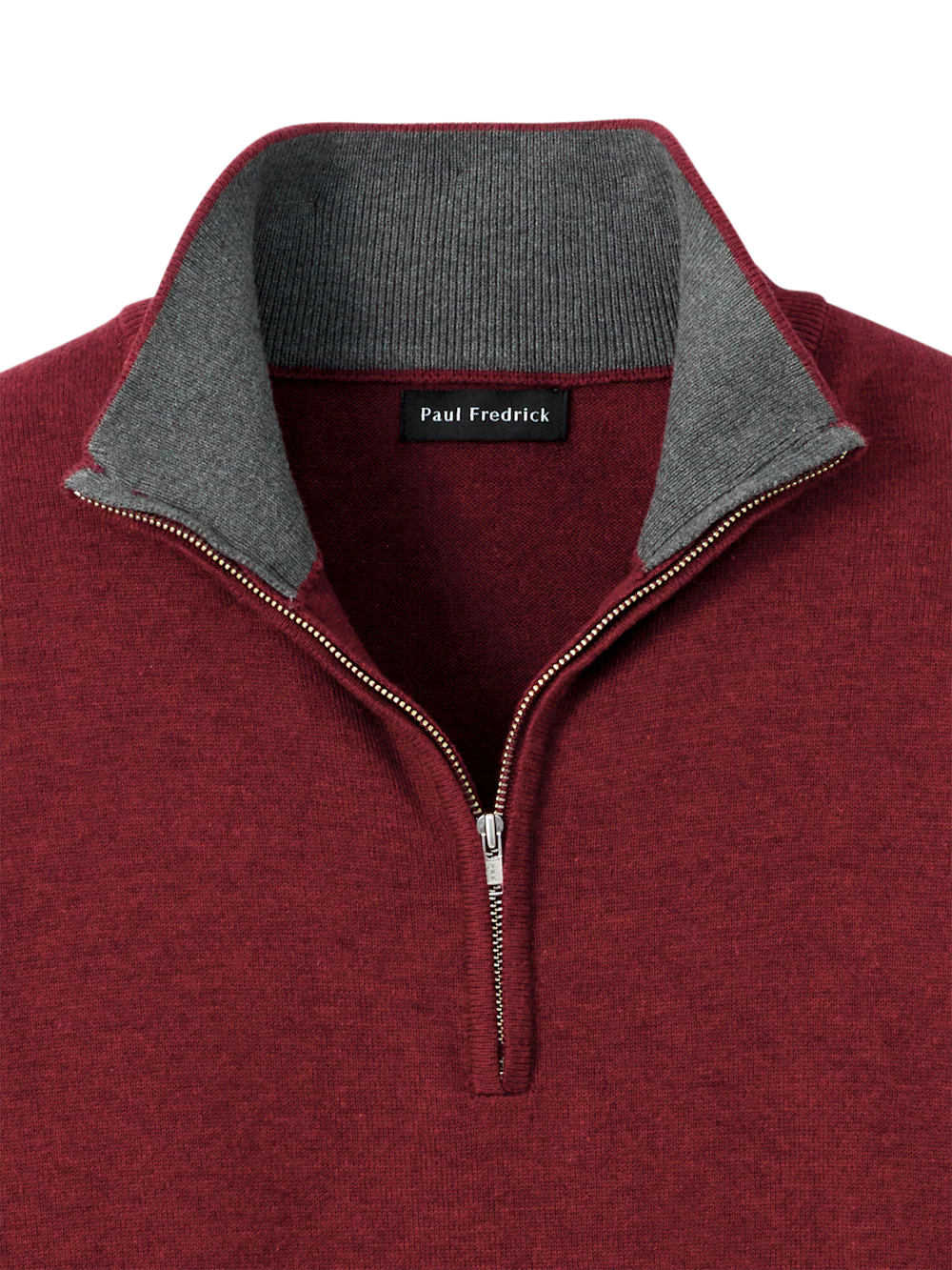 Supima Cotton Quarter Zip Mock Neck Sweater - Burgundy - Image 6