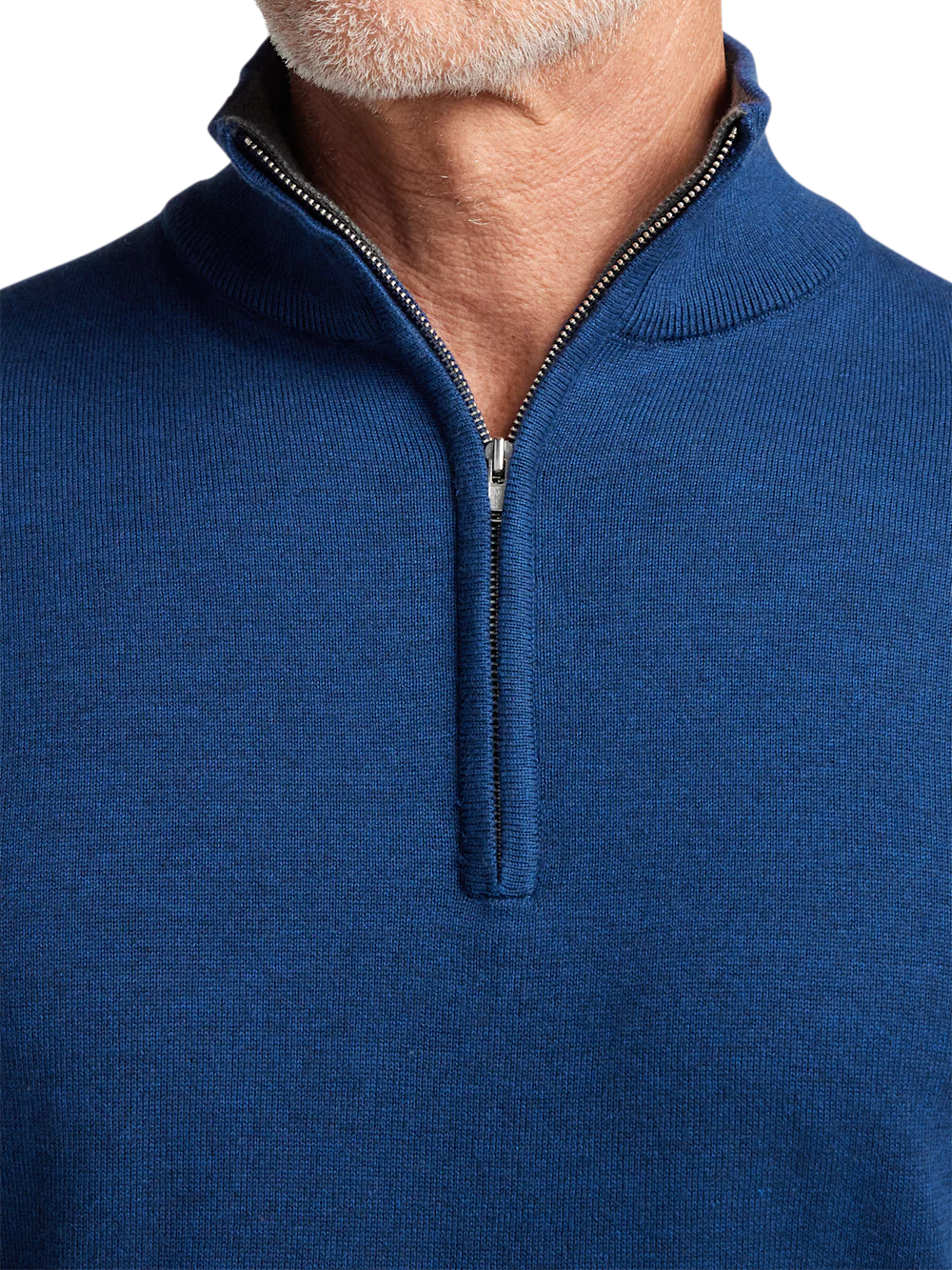 Supima Cotton Quarter Zip Mock Neck Sweater - Dark Blue - Image 3