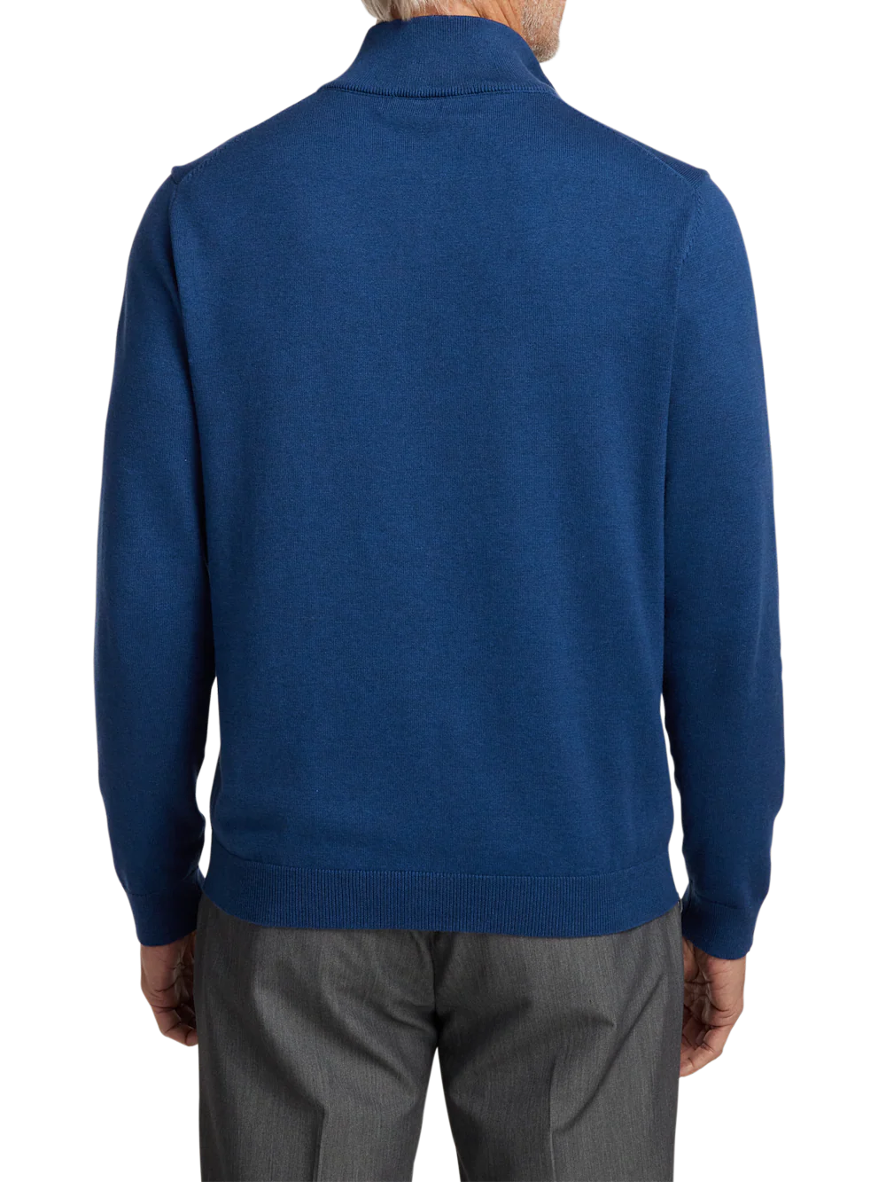 Supima Cotton Quarter Zip Mock Neck Sweater - Dark Blue - Image 5