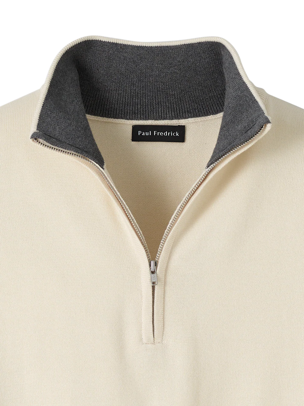 Supima Cotton Quarter Zip Mock Neck Sweater - Ivory - Image 6