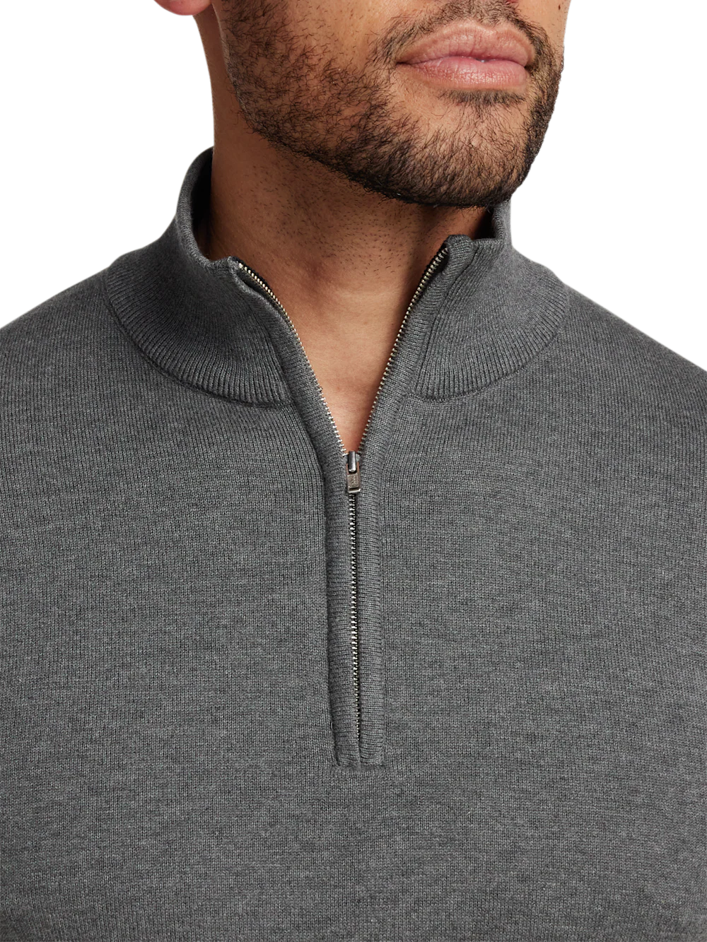 Supima Cotton Quarter Zip Mock Neck Sweater - Medium Grey - Image 3