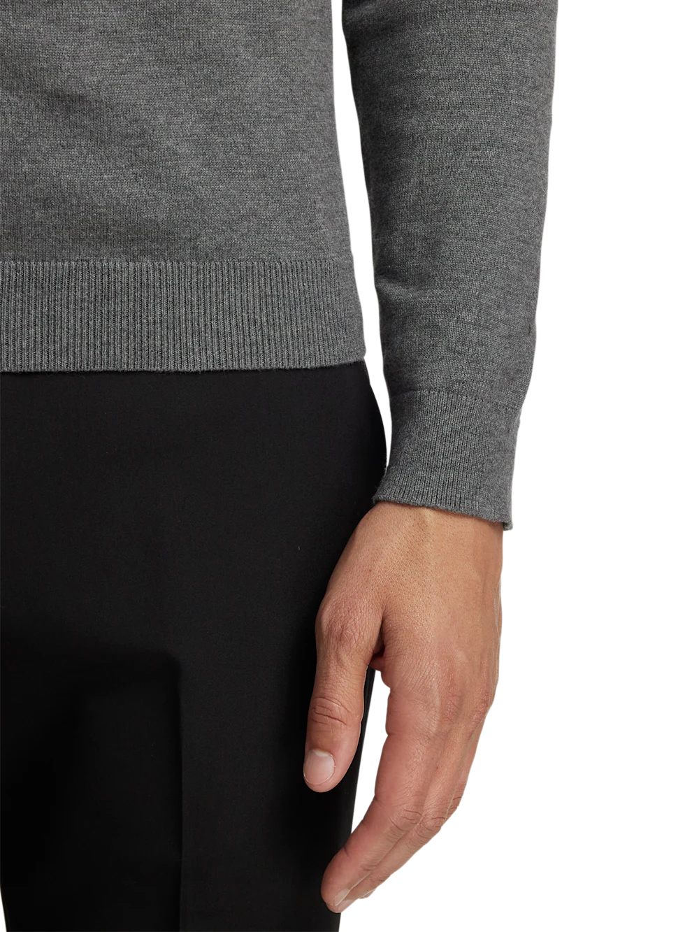 Supima Cotton Quarter Zip Mock Neck Sweater - Medium Grey - Image 4