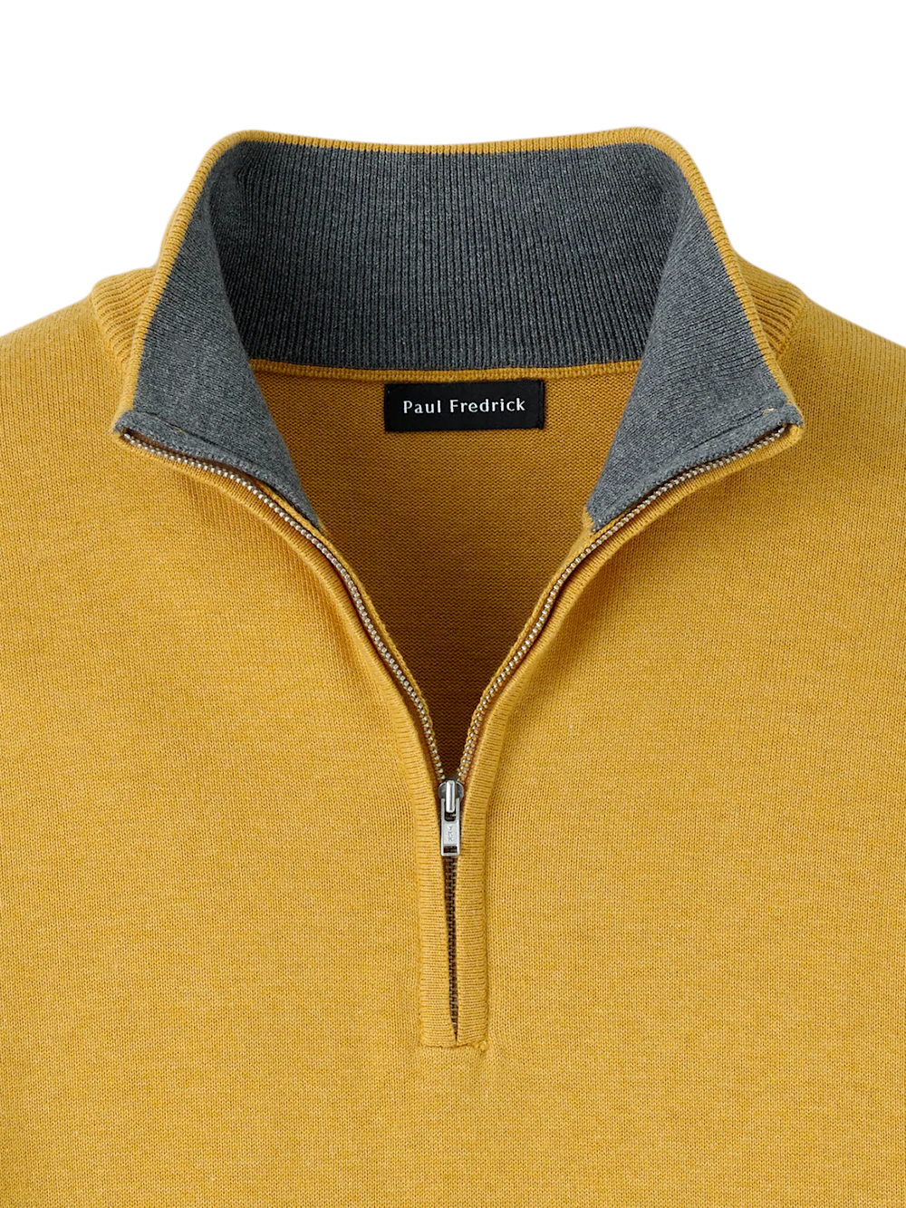 Supima Cotton Quarter Zip Mock Neck Sweater - Mustard - Image 6