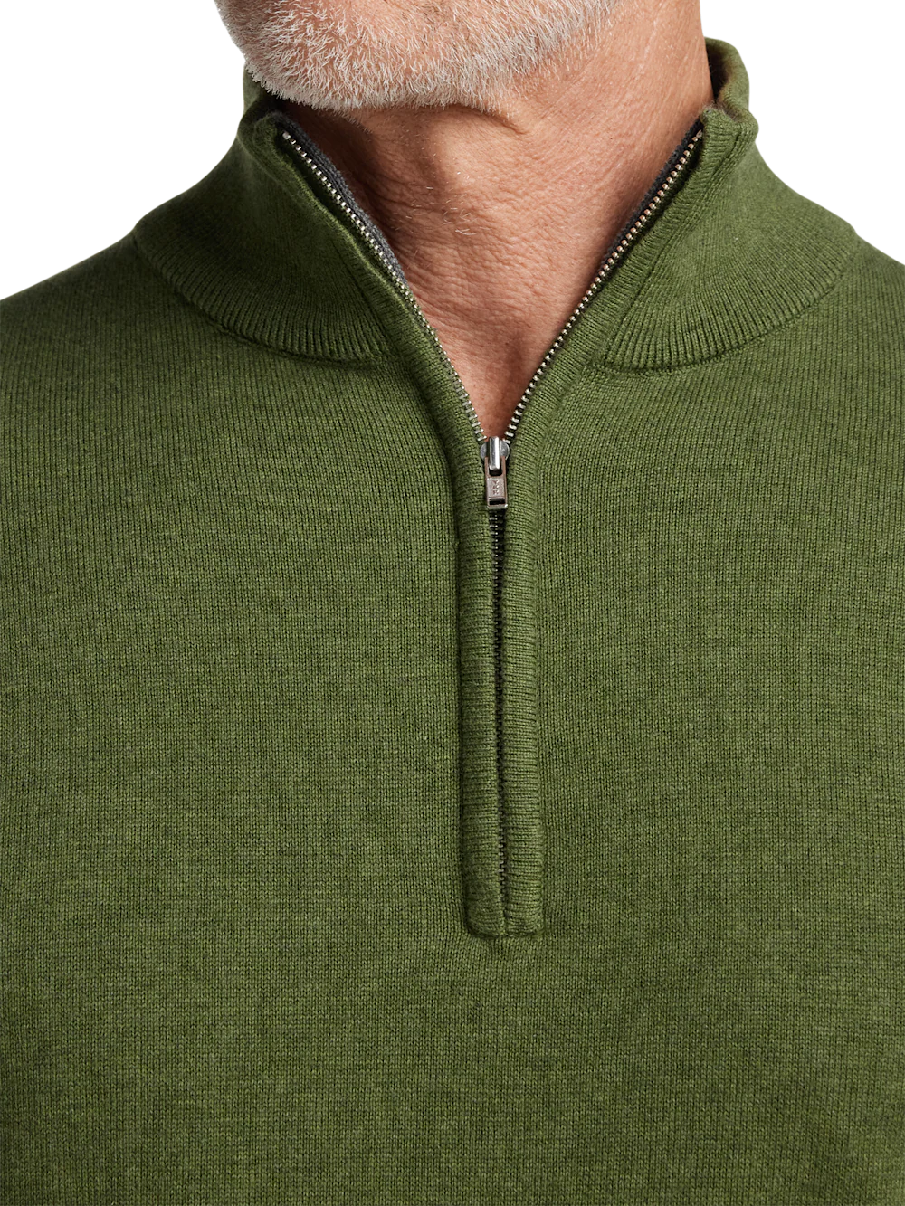 Supima Cotton Quarter Zip Mock Neck Sweater - Olive - Image 3
