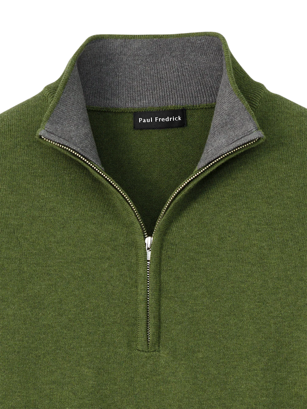 Supima Cotton Quarter Zip Mock Neck Sweater - Olive - Image 6
