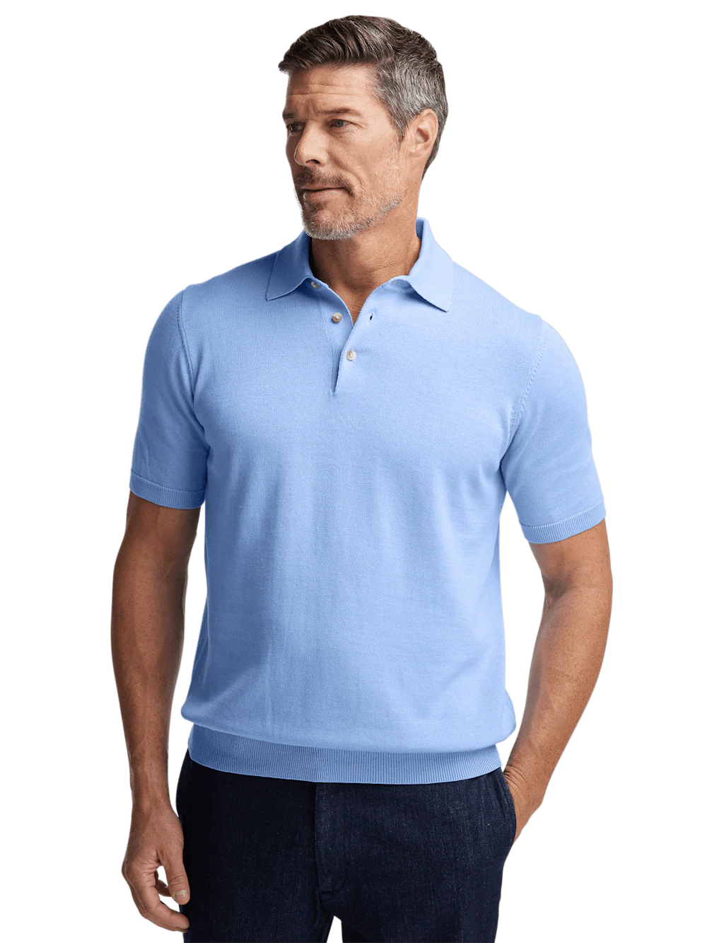 Supima Cotton Three Button Polo - Blue - Image 2