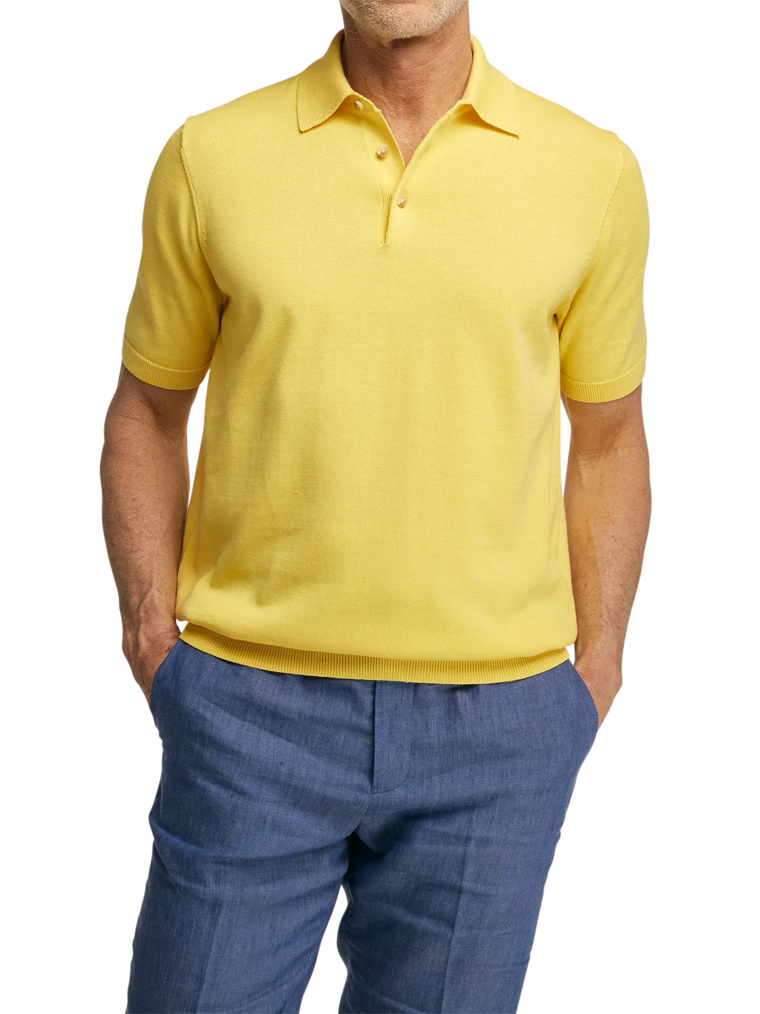 Supima Cotton Three Button Polo - Light Yellow - Image 2