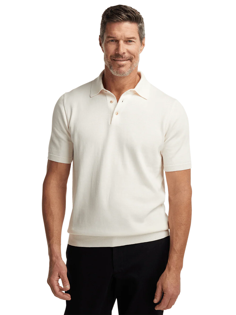 Supima Cotton Three Button Polo - Off White - Image 2