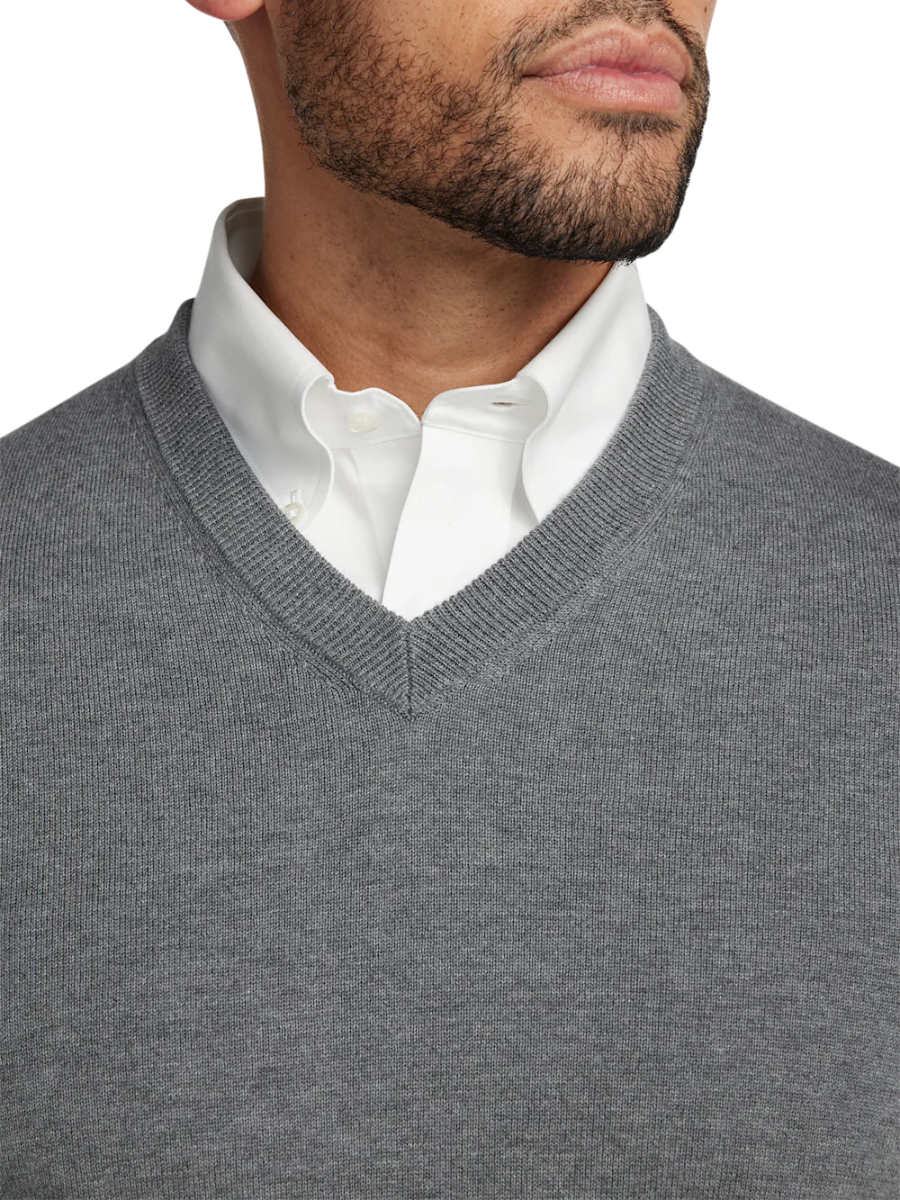 Supima Cotton V-neck Sweater - Medium Grey - Image 3